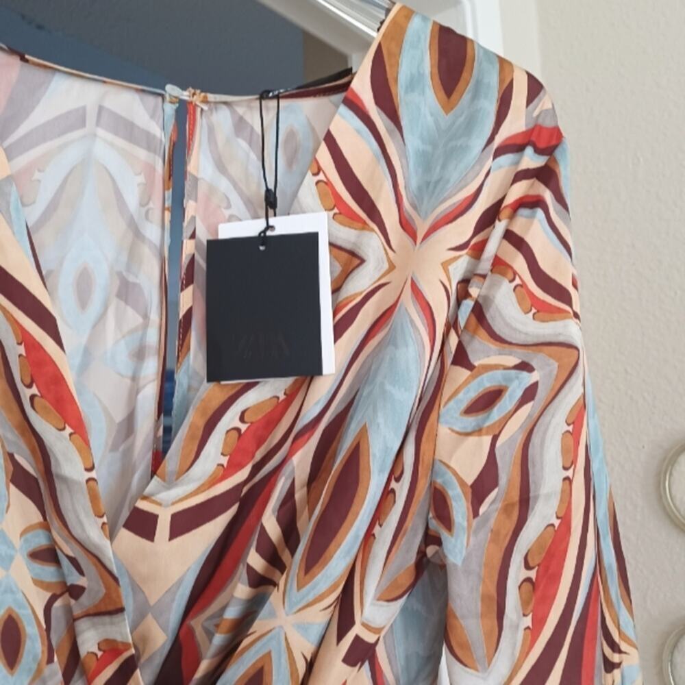 NWT Zara Satin Effect Wrap Mini Dress Multi-Color M